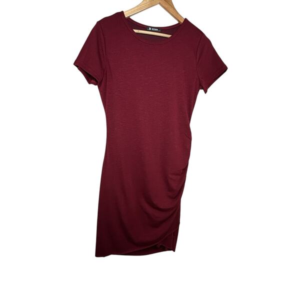 BTFBM Burgundy Ruched T-Shirt Dress Size S Bodycon Stretch Preppy Classic - Picture 3 of 8